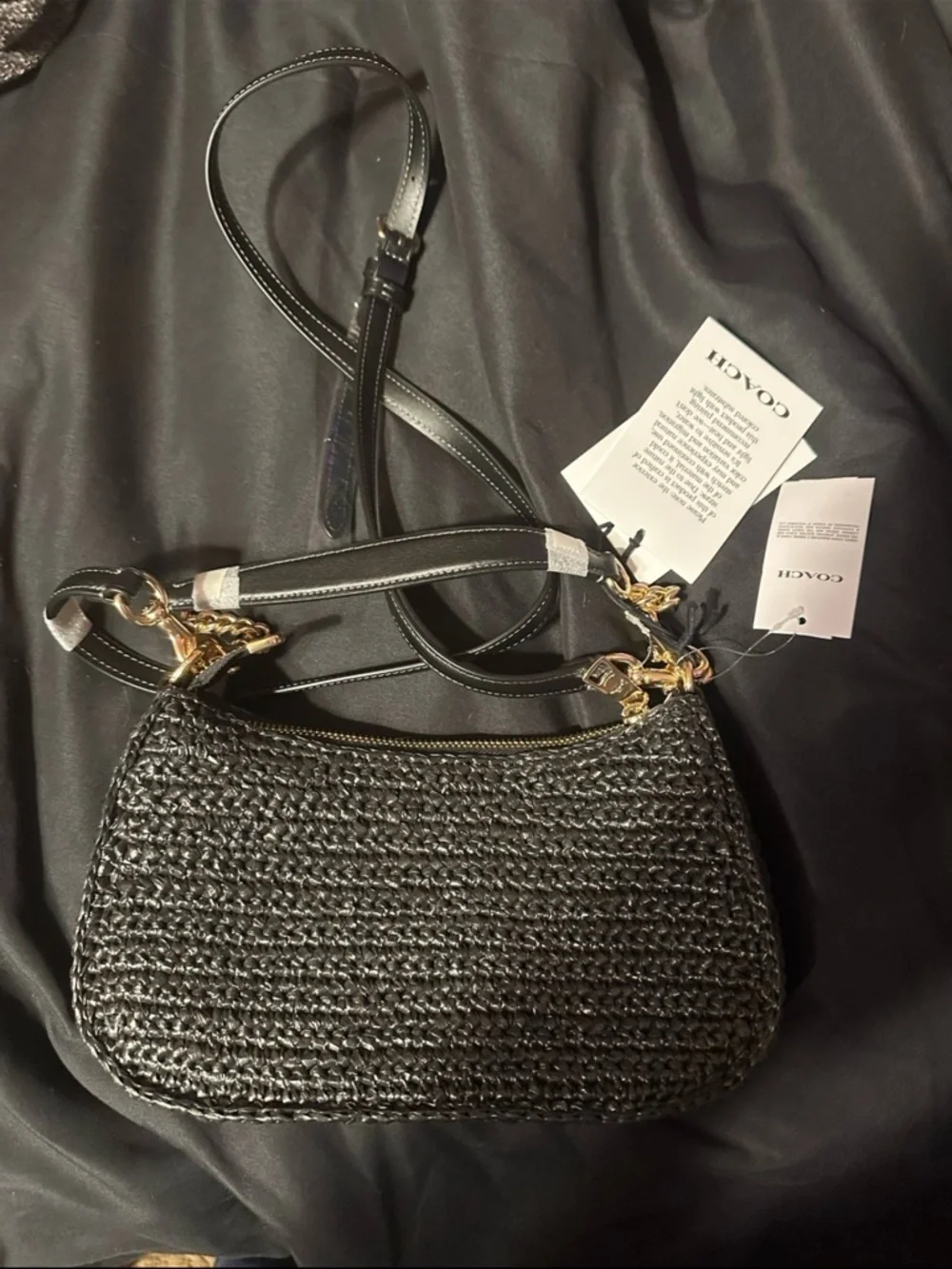 Coach Black Woven Mini Crossbody with Gold Logo - Picture 5 of 8